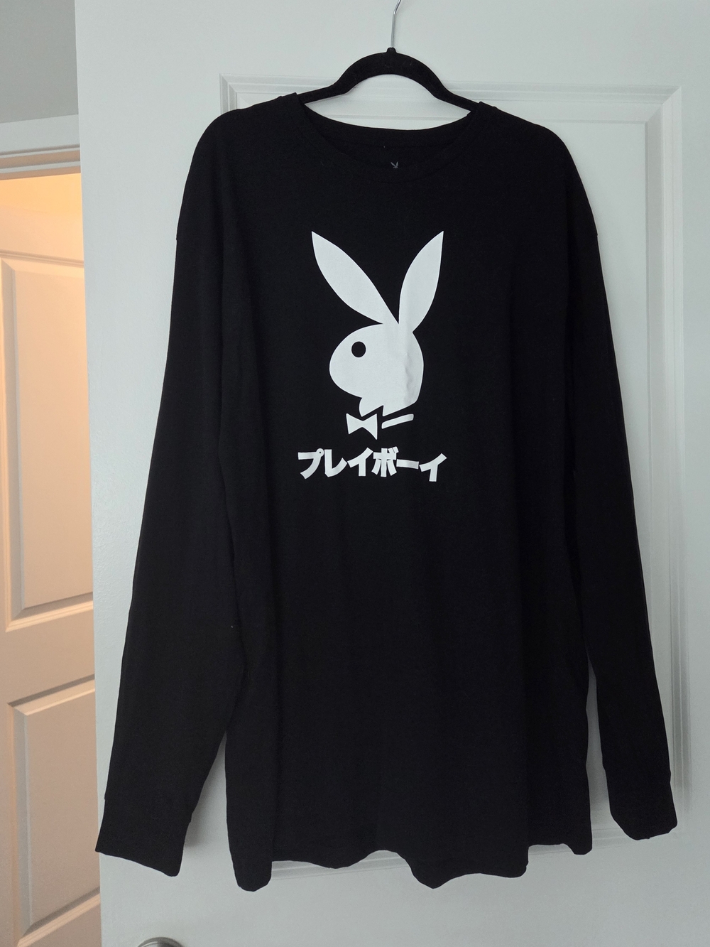 Playboy Japanese Mens Black Long Sleeve Tee with White Logo XL/XXL